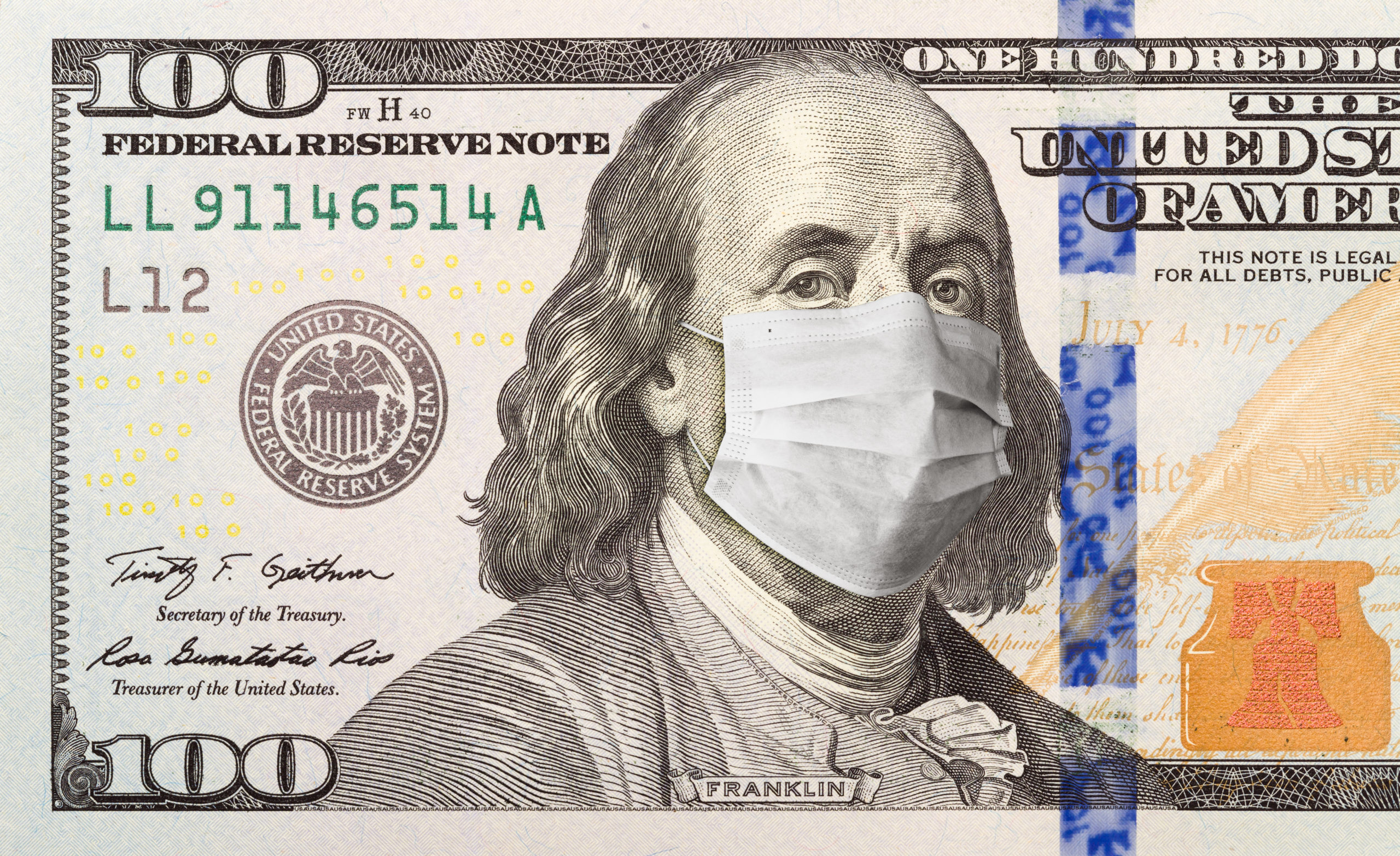Hundred Dollar Bill With a facemask