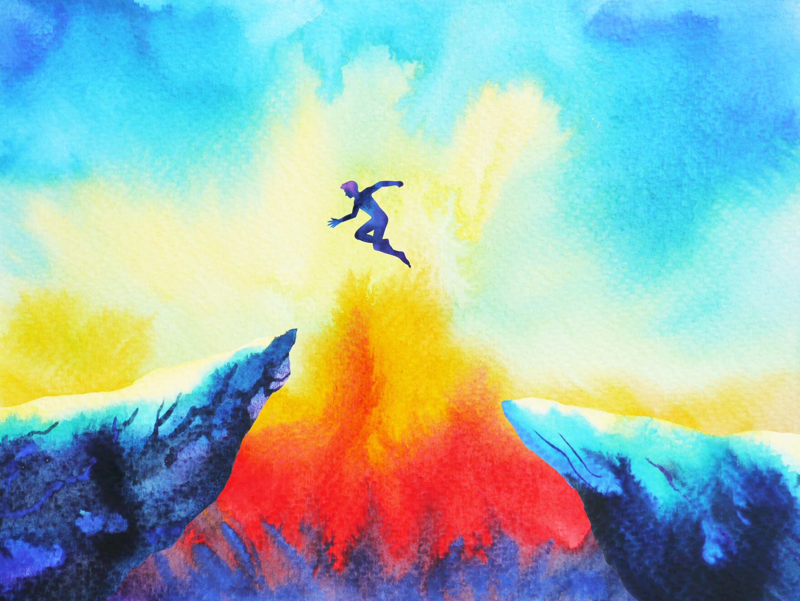 man jumping between cliffs symbolizing a FreeMind